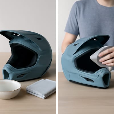 How should you clean an MTB full-face helmet safely?